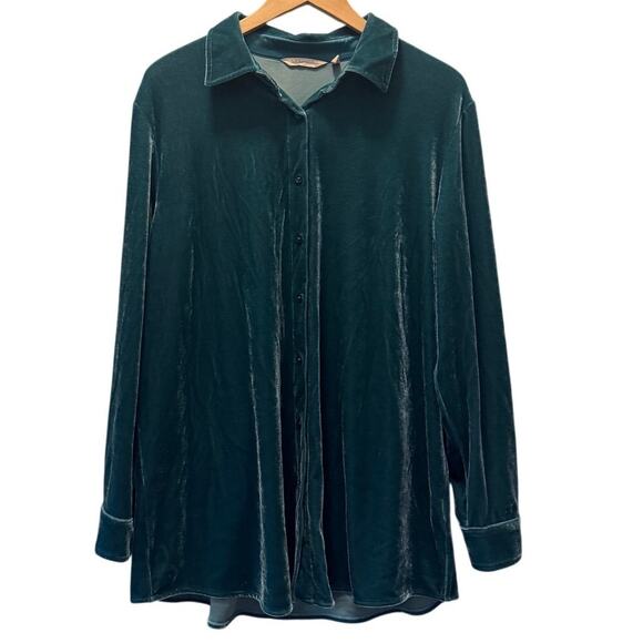 Soft Surroundings Other - Soft Surroundings Womens Green Velvet Button Up Tunic Shirt Long Sleeve Sz Large